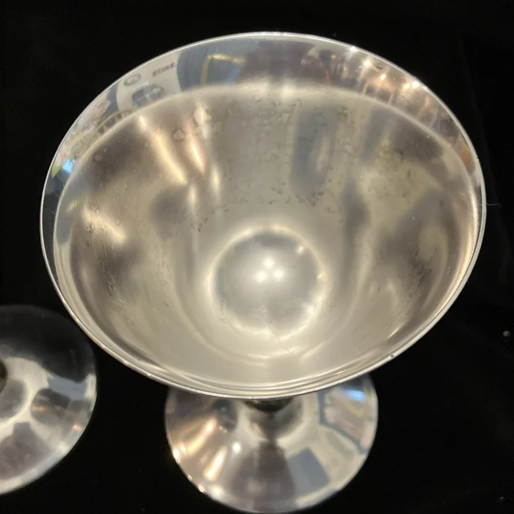 Set Of 2 VTG Silver Tone Twisted Stem Wine Goblets Valero Spain Polished Barware